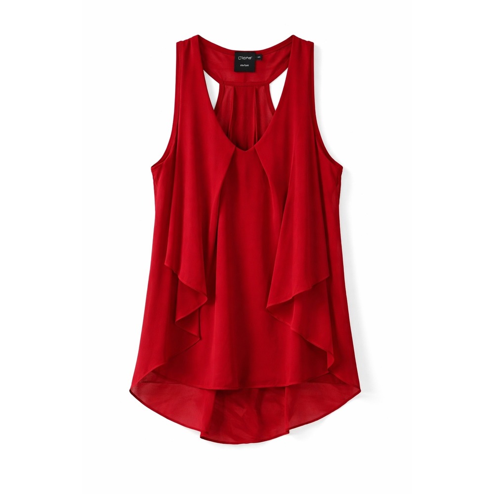 Cliché Women's‎ Red Flowy Blouse XS Sleeveless Layered Ruffle High Low Top